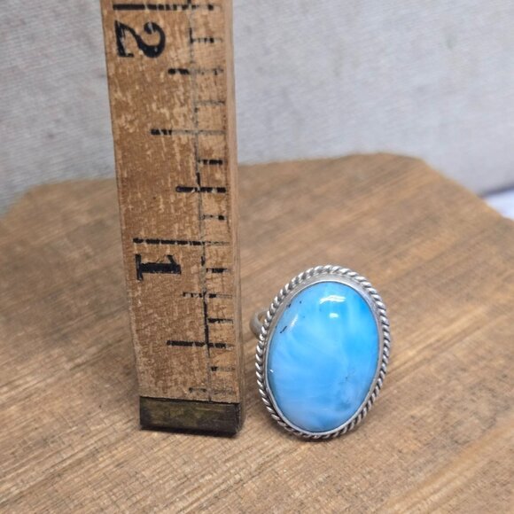 Vintage Sterling Silver Larimar Ring – Handmade Caribbean Gemstone Statement Jew - Picture 7 of 10